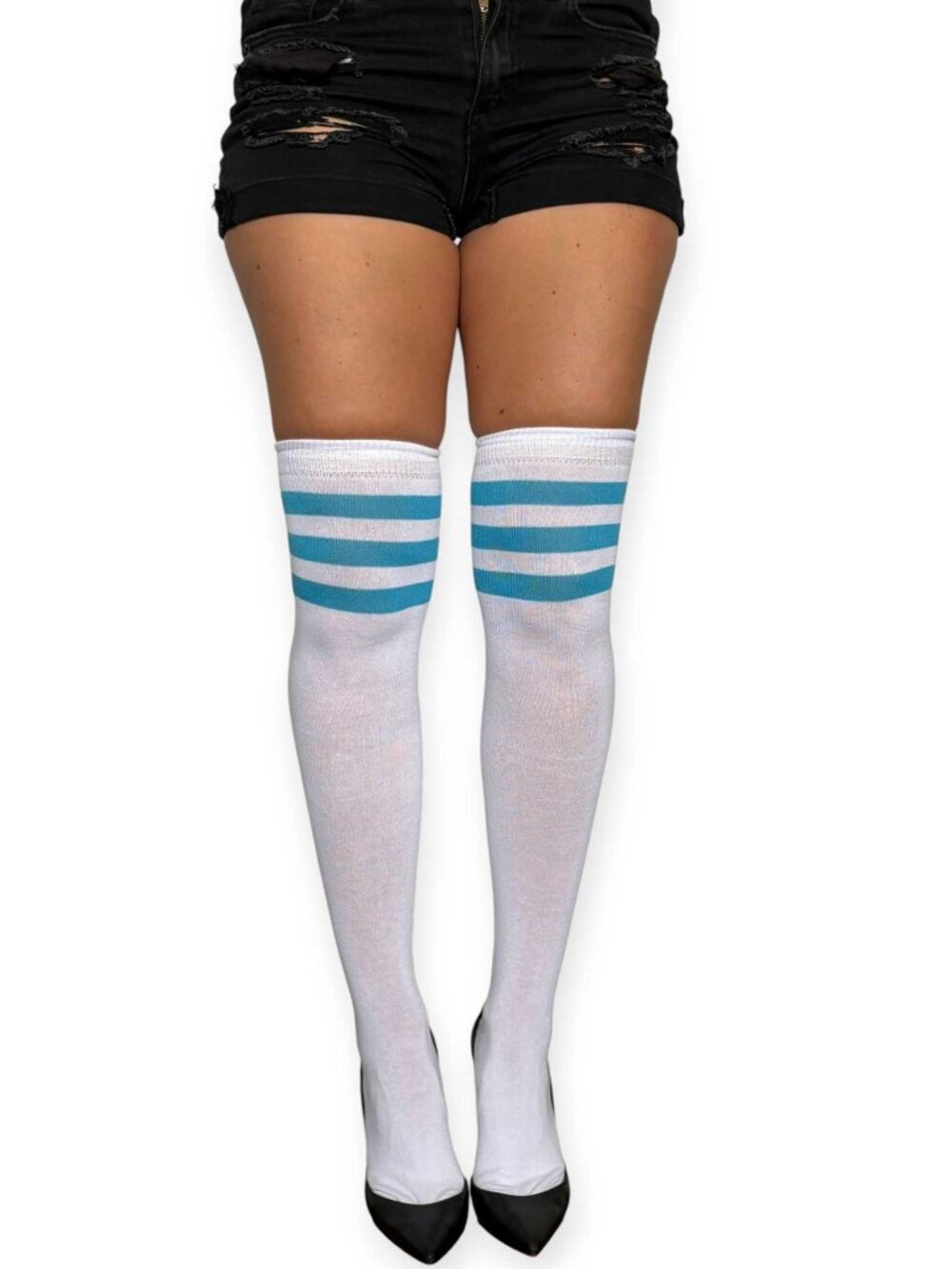White and Turquoise Over the Knee Socks for Women